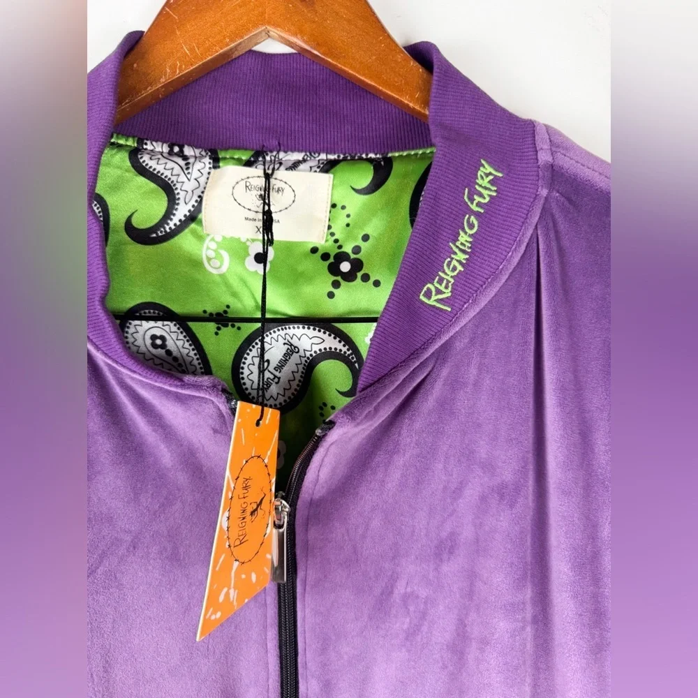NWT Reigning Fury King Fury Purple Velour Full Zip Jacket Long Sleeve Set  XL